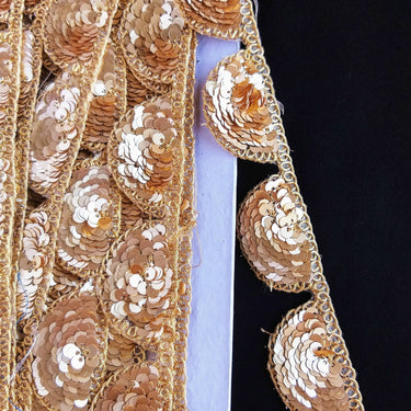 Gold Scallop Trim Embroidered With Beaded Gold Sequins, Approx. 30mm Wide - 210119L450